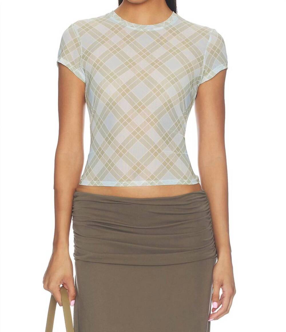 NEW GOOD AMERICAN the mesh baby tee in summer plaid honey